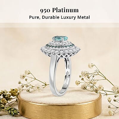 Rhapsody 950 Platinum AAAA Paraiba Tourmaline, Diamond (E-F, VS2) (0.95 cts) Ring (Size 6.0) (8.55 g) 2.00 ctw