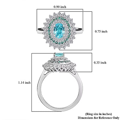 Rhapsody 950 Platinum AAAA Paraiba Tourmaline, Diamond (E-F, VS2) (0.95 cts) Ring (Size 6.0) (8.55 g) 2.00 ctw