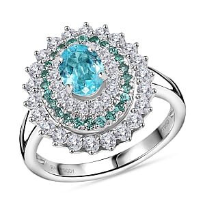 Certified & Appraised Rhapsody AAAA Paraiba Tourmaline and E-F VS2 Diamond 2.00 ctw Ring in 950 Platinum (Size 8.0) 8.55 Grams