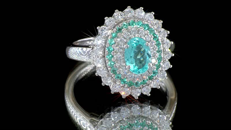 Rhapsody 950 Platinum AAAA Paraiba Tourmaline, Diamond (E-F, VS2) (0.95 cts) Ring (Size 10.0) (8.55 g) 2.00 ctw
