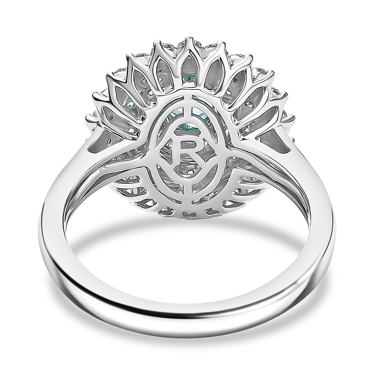 Certified & Appraised Rhapsody AAAA Paraiba Tourmaline and E-F VS2 Diamond 2.00 ctw Ring in 950 Platinum (Size 9.0) 8.55 Grams image number 4