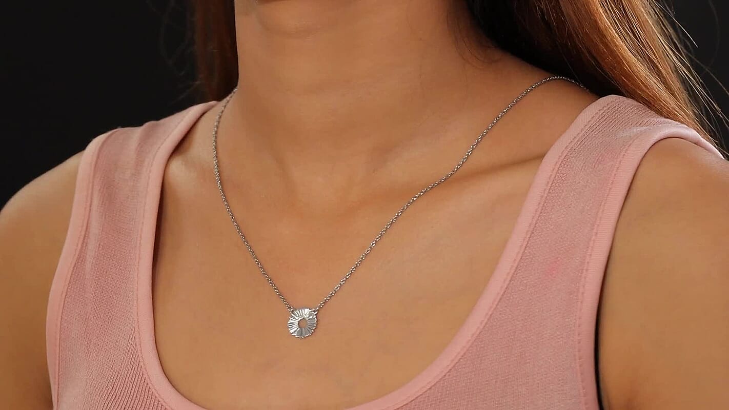 Platinum Over Sterling Silver and Stainless Steel Necklace (20 Inches)