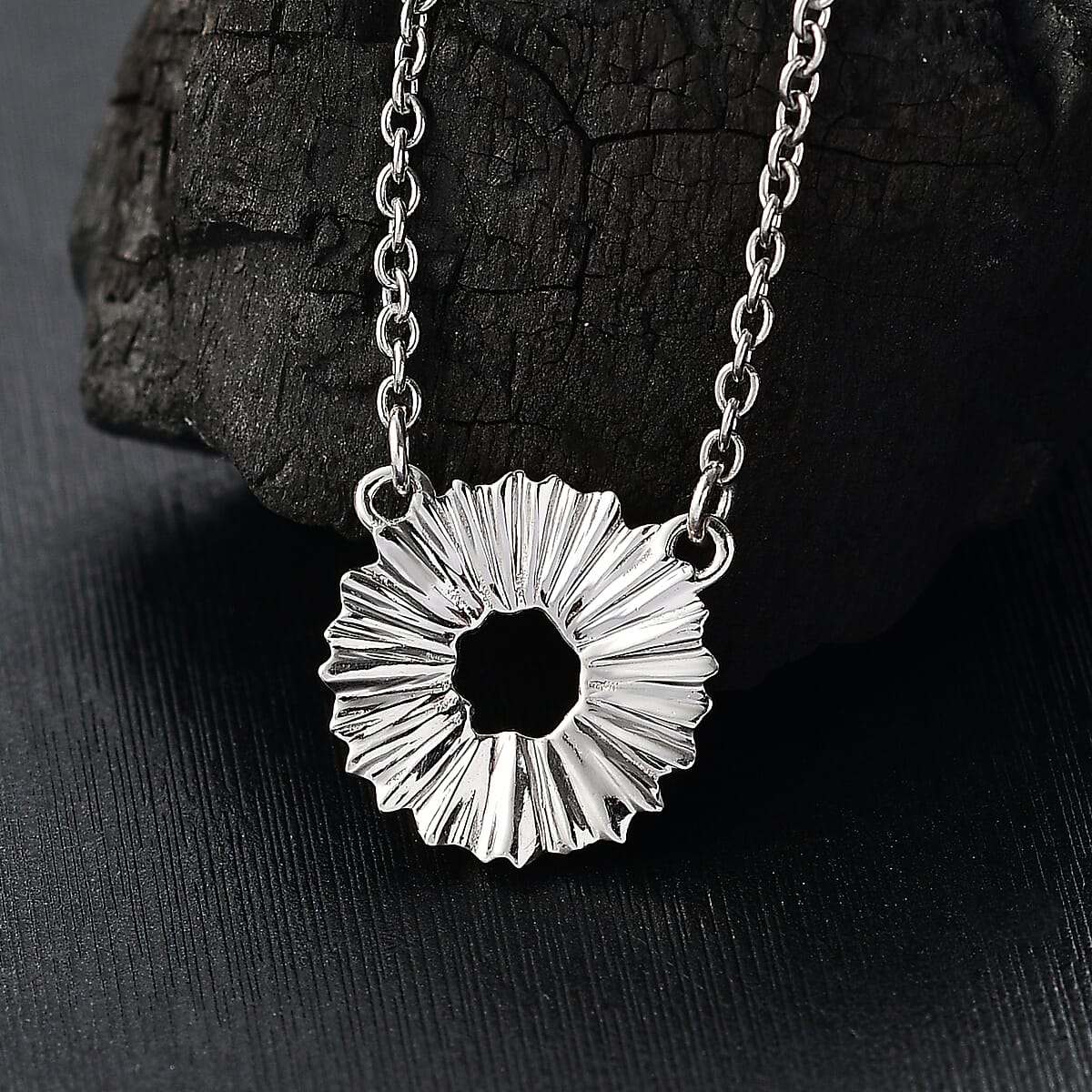 Platinum Over Sterling Silver and Stainless Steel Necklace (20 Inches) image number 2