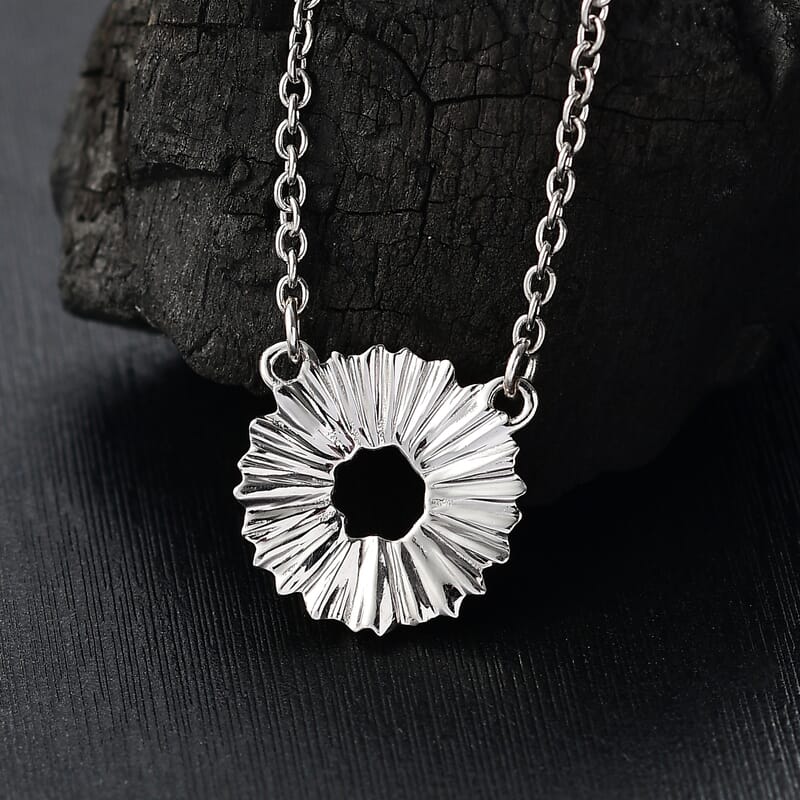 Platinum Over Sterling Silver and Stainless Steel Necklace (20 Inches)