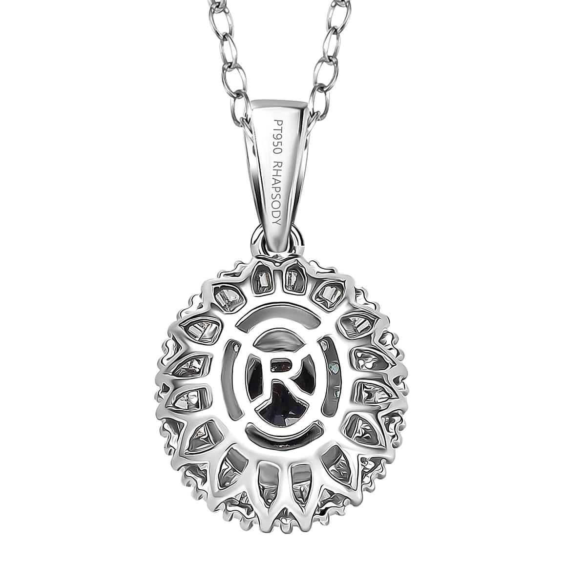 Certified & Appraised Rhapsody AAA Ceylon Blue Sapphire, Paraiba Tourmaline and E-F VS2 Diamond 1.50 ctw Pendant in 950 Platinum