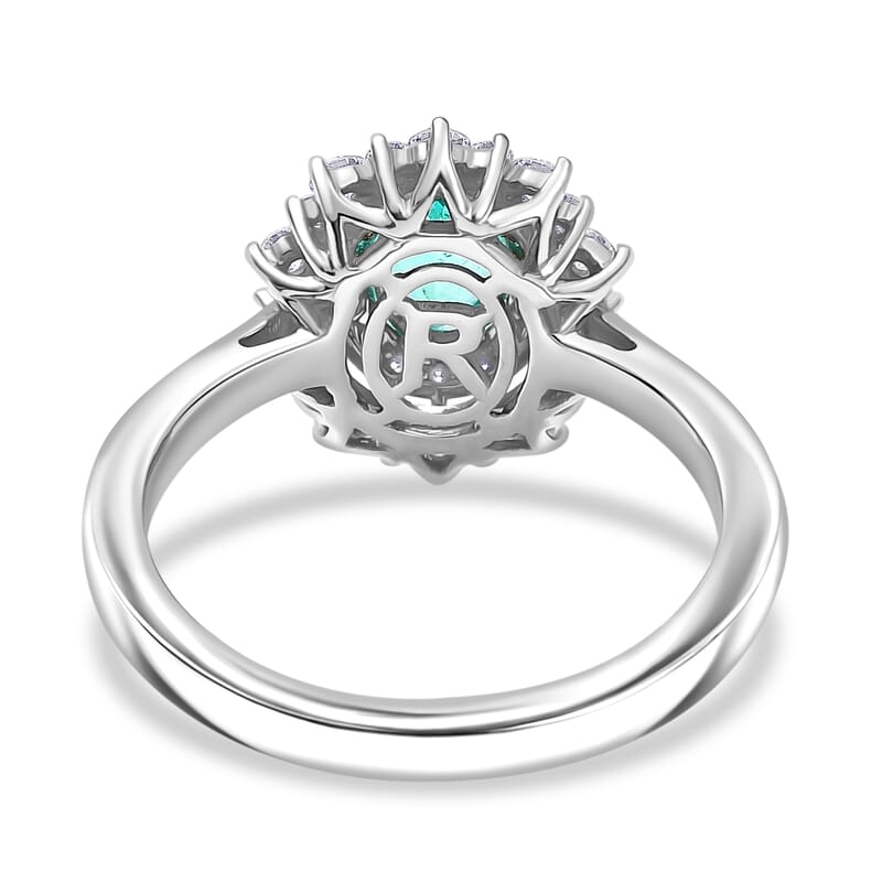 Rhapsody 950 Platinum AAAA Paraiba Tourmaline, Diamond (E-F, VS2) (0.85 cts) Ring (Size 10.0) (8 g) 1.65 ctw