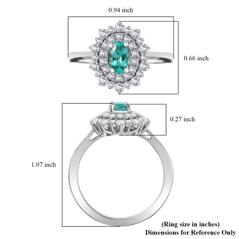 Rhapsody 950 Platinum AAAA Paraiba Tourmaline, Diamond (E-F, VS2) (0.85 cts) Ring (Size 10.0) (8 g) 1.65 ctw