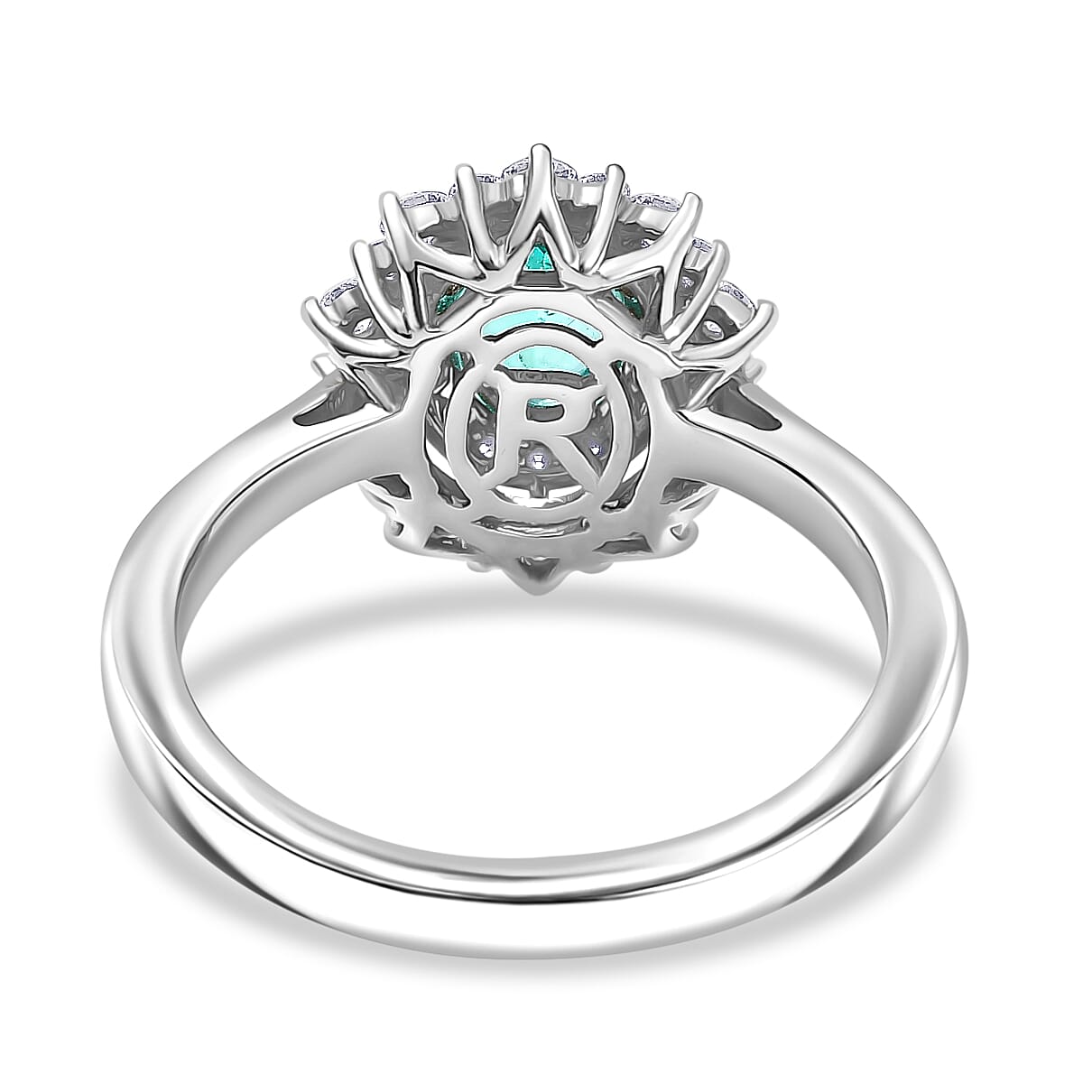 Rhapsody 950 Platinum AAAA Paraiba Tourmaline, Diamond (E-F, VS2) (0.85 cts) Ring (Size 5.0) (8 g) 1.65 ctw