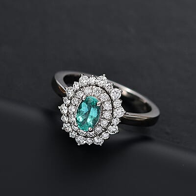 Certified & Appraised Rhapsody AAAA Paraiba Tourmaline and E-F VS2 Diamond 1.65 ctw Ring in 950 Platinum (Size 7.0) 8 Grams