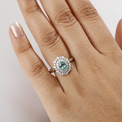 Certified & Appraised Rhapsody AAAA Paraiba Tourmaline and E-F VS2 Diamond 1.65 ctw Ring in 950 Platinum (Size 7.0) 8 Grams