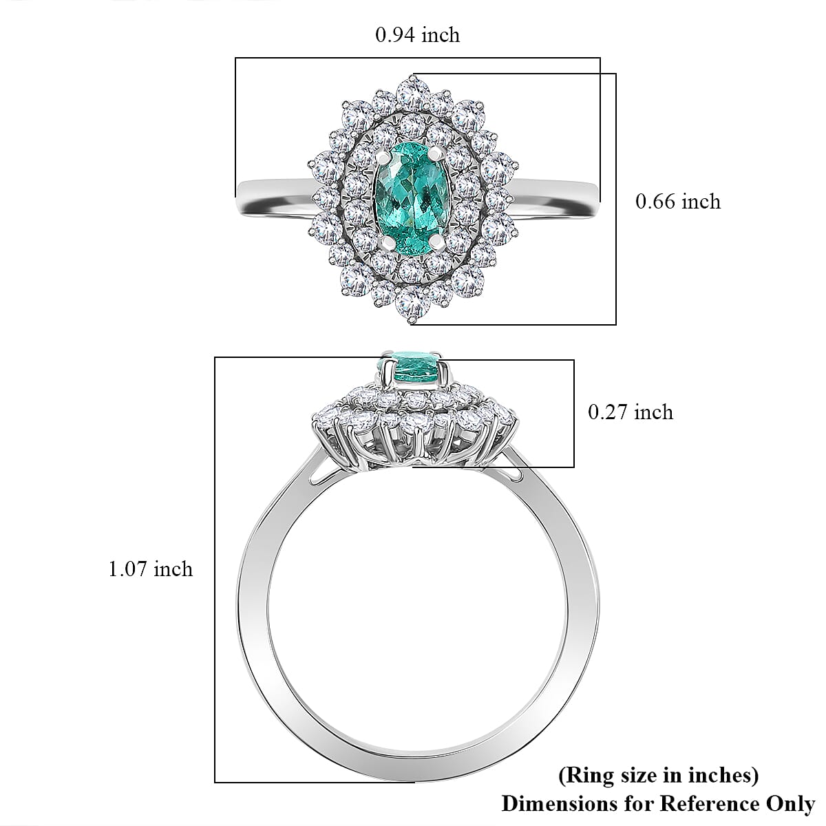 Rhapsody 950 Platinum AAAA Paraiba Tourmaline, Diamond (E-F, VS2) (0.85 cts) Ring (Size 9.5) (8 g) 1.65 ctw