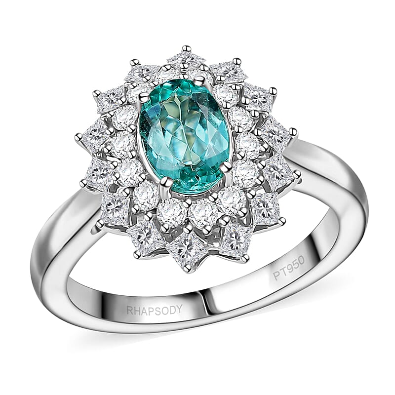 Certified and Appraised Rhapsody AAAA Paraiba Tourmaline, Diamond Ring in 950 Platinum 2.00 ctw (Size 10.0)