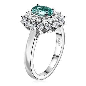 Certified Rhapsody AAAA Paraiba Tourmaline, Diamond Ring in 950 Platinum 2.00 ctw (Size 10.0) With Free Paraiba Book