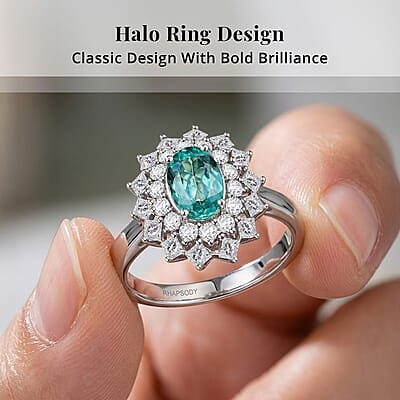 Certified and Appraised Rhapsody AAAA Paraiba Tourmaline, Diamond Ring in 950 Platinum 2.00 ctw (Size 10.0)