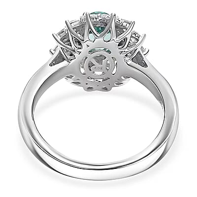 Certified and Appraised Rhapsody AAAA Paraiba Tourmaline, Diamond Ring in 950 Platinum 2.00 ctw (Size 10.0)