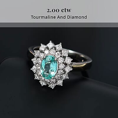 Certified and Appraised Rhapsody AAAA Paraiba Tourmaline, Diamond Ring in 950 Platinum 2.00 ctw (Size 5.5) With Free Paraiba Book