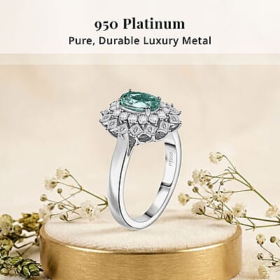 Certified and Appraised Rhapsody AAAA Paraiba Tourmaline, Diamond Ring in 950 Platinum 2.00 ctw (Size 5.5) With Free Paraiba Book