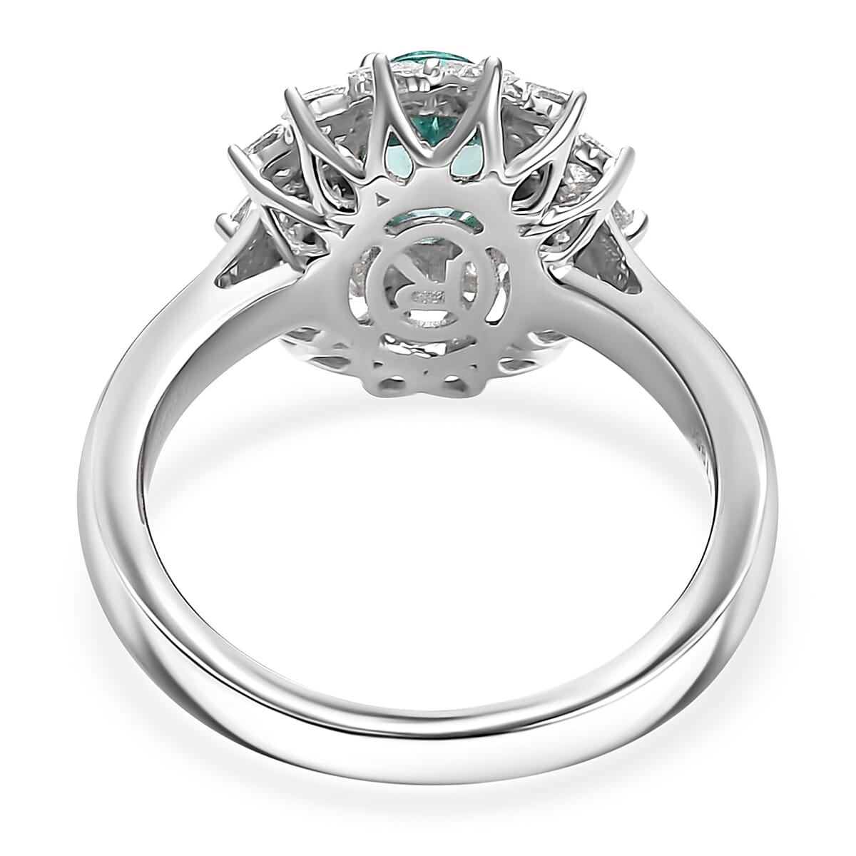 Certified & Appraised Rhapsody AAAA Paraiba Tourmaline and E-F VS2 Diamond 2.00 ctw Ring in 950 Platinum (Size 6.0) 8.10 Grams image number 4