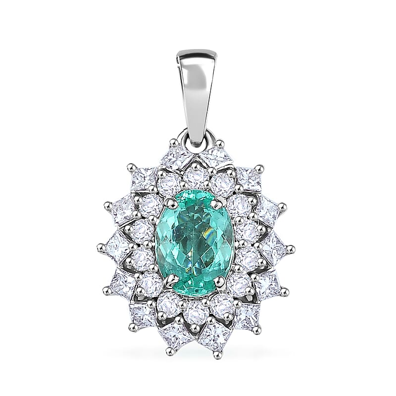 Certified & Appraised Rhapsody AAAA Paraiba Tourmaline and E-F VS2 Diamond 2.00 ctw Pendant in 950 Platinum 4.30 Grams