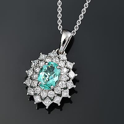 Certified & Appraised Rhapsody AAAA Paraiba Tourmaline and E-F VS2 Diamond 2.00 ctw Pendant in 950 Platinum 4.30 Grams