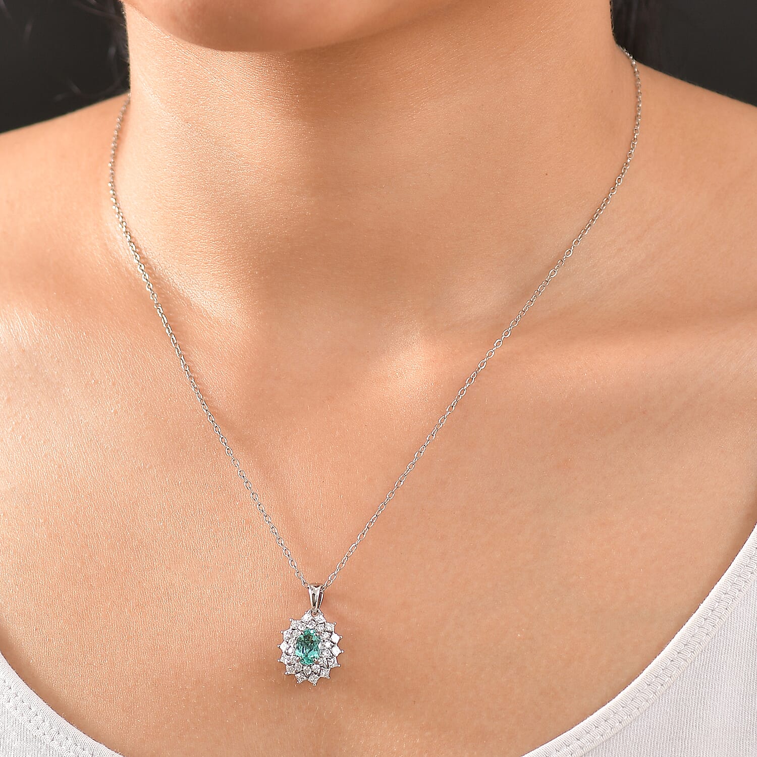 Certified & Appraised Rhapsody AAAA Paraiba Tourmaline and E-F VS2 Diamond 2.00 ctw Pendant in 950 Platinum 4.30 Grams