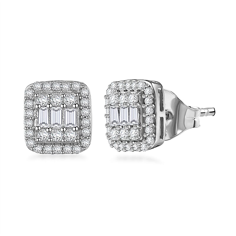 D'Joy Diamond 0.50 ctw Art Deco Earrings in Rhodium Over Sterling Silver