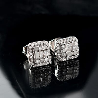 D'Joy Diamond 0.50 ctw Art Deco Earrings in Rhodium Over Sterling Silver