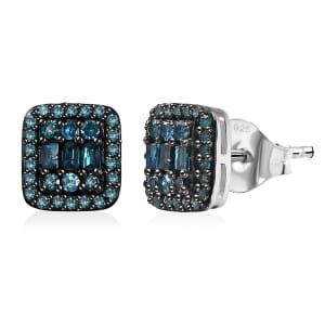 D'Joy Blue Diamond 0.50 ctw Art Deco Earrings in Rhodium Over Sterling Silver