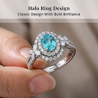 Certified and Appraised Rhapsody AAAA Paraiba Tourmaline, Diamond Ring in 950 Platinum 2.00 ctw (Size 10.0) With Free Paraiba Book