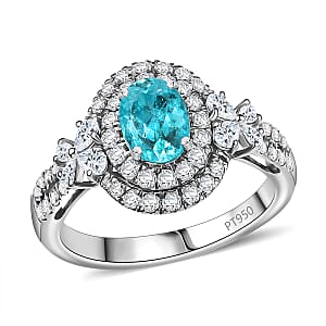 Certified & Appraised Rhapsody AAAA Paraiba Tourmaline and E-F VS2 Diamond 2.00 ctw Ring in 950 Platinum (Size 6.0) 7.80 Grams with Free Paraiba Book 