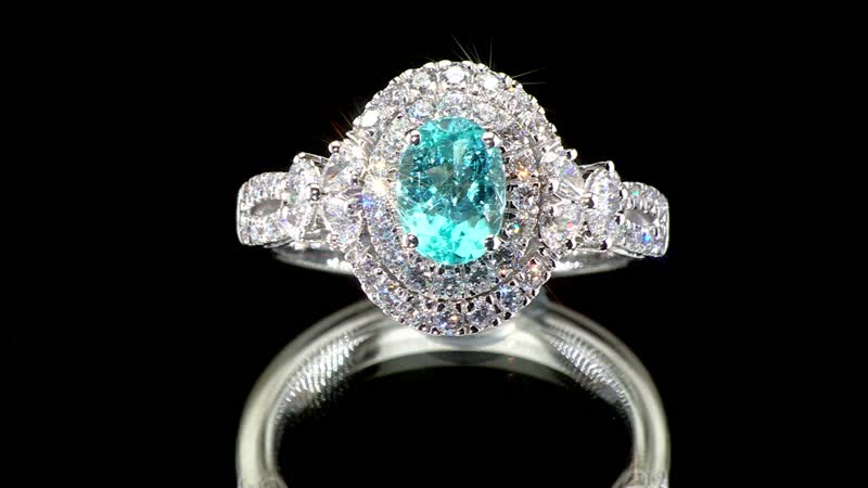 Certified & Appraised Rhapsody AAAA Paraiba Tourmaline and E-F VS2 Diamond 2.00 ctw Ring in 950 Platinum 7.80 Grams