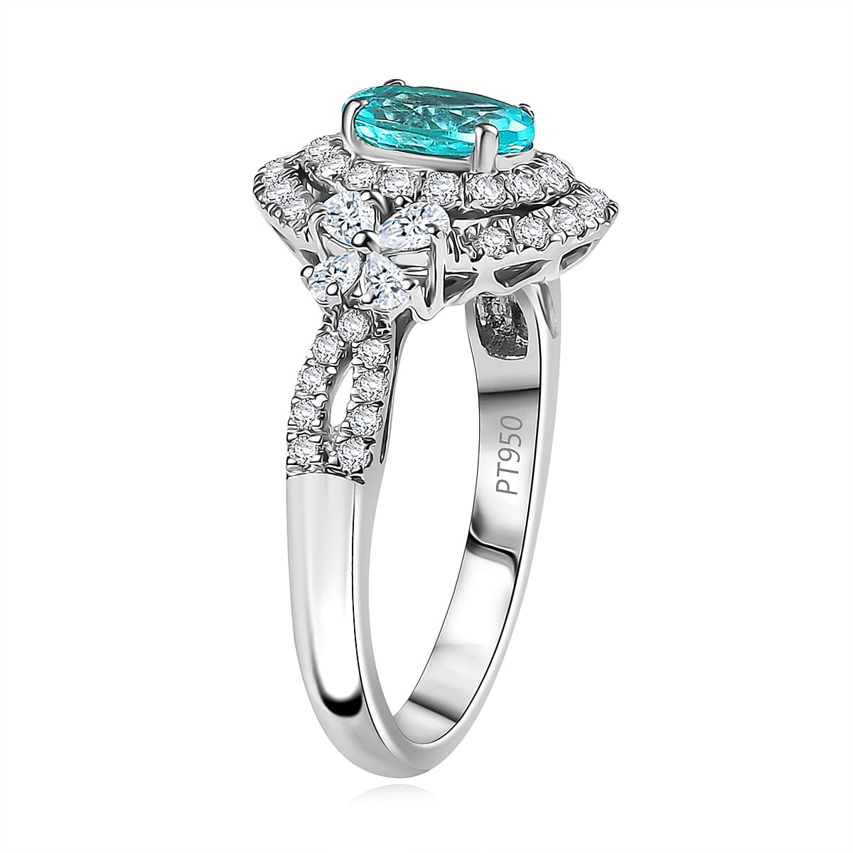 Certified & Appraised Rhapsody AAAA Paraiba Tourmaline and E-F VS2 Diamond 2.00 ctw Ring in 950 Platinum (Size 6.0) 7.80 Grams with Free Paraiba Book  image number 3