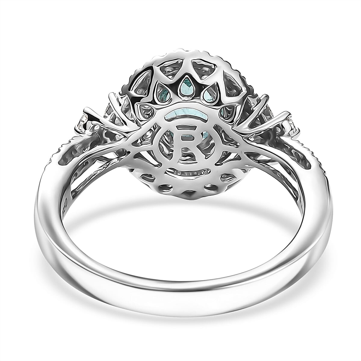 Certified & Appraised Rhapsody AAAA Paraiba Tourmaline and E-F VS2 Diamond 2.00 ctw Ring in 950 Platinum (Size 7.0) 7.80 Grams with Free Paraiba Book  image number 4
