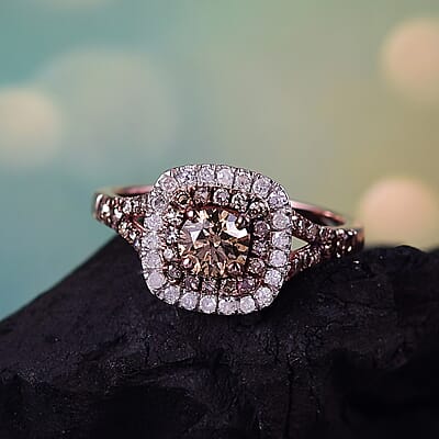 D'Joy Natural Champagne and White Diamond 1.00 ctw A Touch of Luxury Ring in 18K Vermeil Rose Gold Over Sterling Silver (Size 10.0)