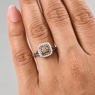 D'Joy Natural Champagne and White Diamond 1.00 ctw A Touch of Luxury Ring in 18K Vermeil Rose Gold Over Sterling Silver (Size 10.0)