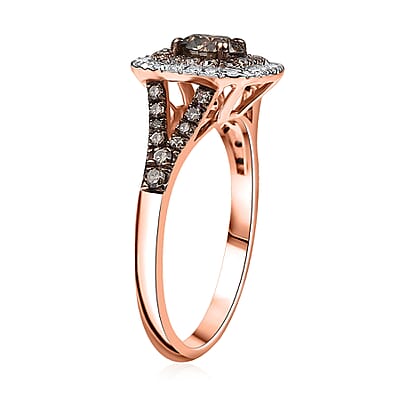 D'Joy Natural Champagne and White Diamond 1.00 ctw A Touch of Luxury Ring in 18K Vermeil Rose Gold Over Sterling Silver (Size 10.0)