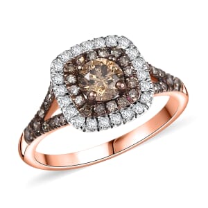 D'Joy Natural Champagne and White Diamond 1.00 ctw A Touch of Luxury Ring in 18K Vermeil Rose Gold Over Sterling Silver (Size 5.0)