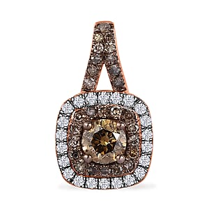 D'Joy Natural Champagne and White Diamond 0.90 ctw A Touch of Luxury Pendant without Chain in 18K Vermeil Rose Gold Over Sterling Silver