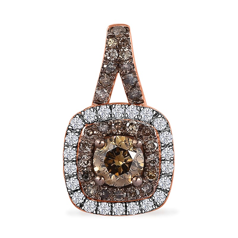 D'Joy Natural Champagne and White Diamond 0.90 ctw A Touch of Luxury Pendant without Chain in 18K Vermeil Rose Gold Over Sterling Silver
