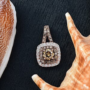 D'Joy Natural Champagne and White Diamond 0.90 ctw A Touch of Luxury Pendant without Chain in 18K Vermeil Rose Gold Over Sterling Silver