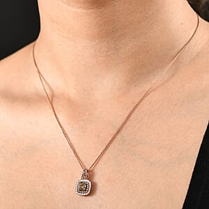D'Joy Natural Champagne and White Diamond 0.90 ctw A Touch of Luxury Pendant without Chain in 18K Vermeil Rose Gold Over Sterling Silver