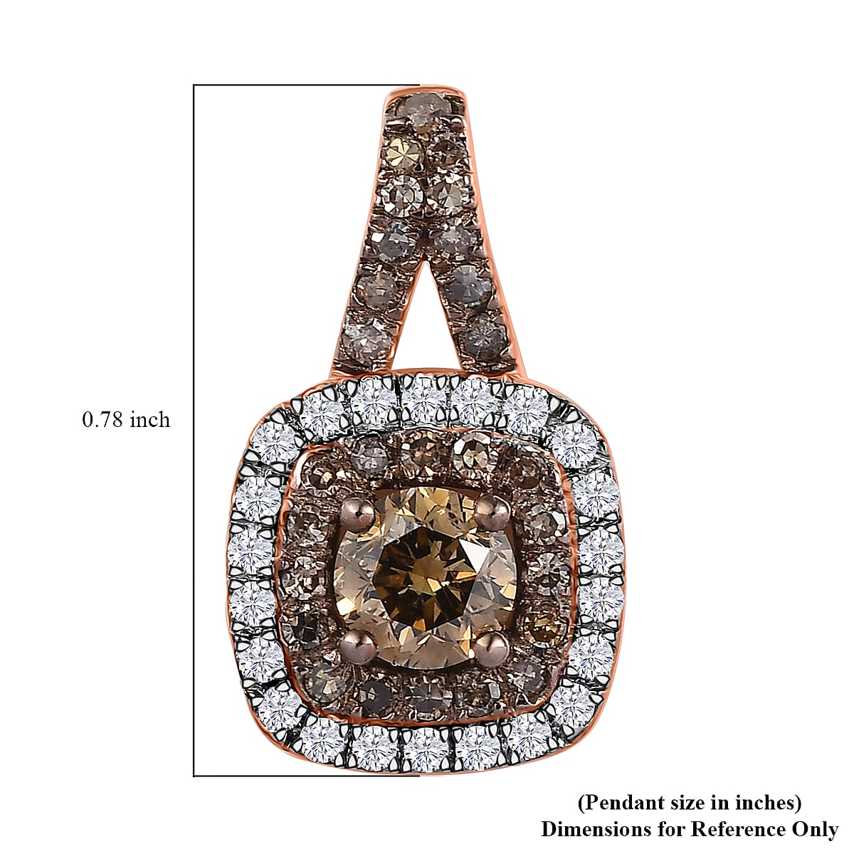 D'Joy Natural Champagne and White Diamond 0.90 ctw A Touch of Luxury Pendant without Chain in 18K Vermeil Rose Gold Over Sterling Silver