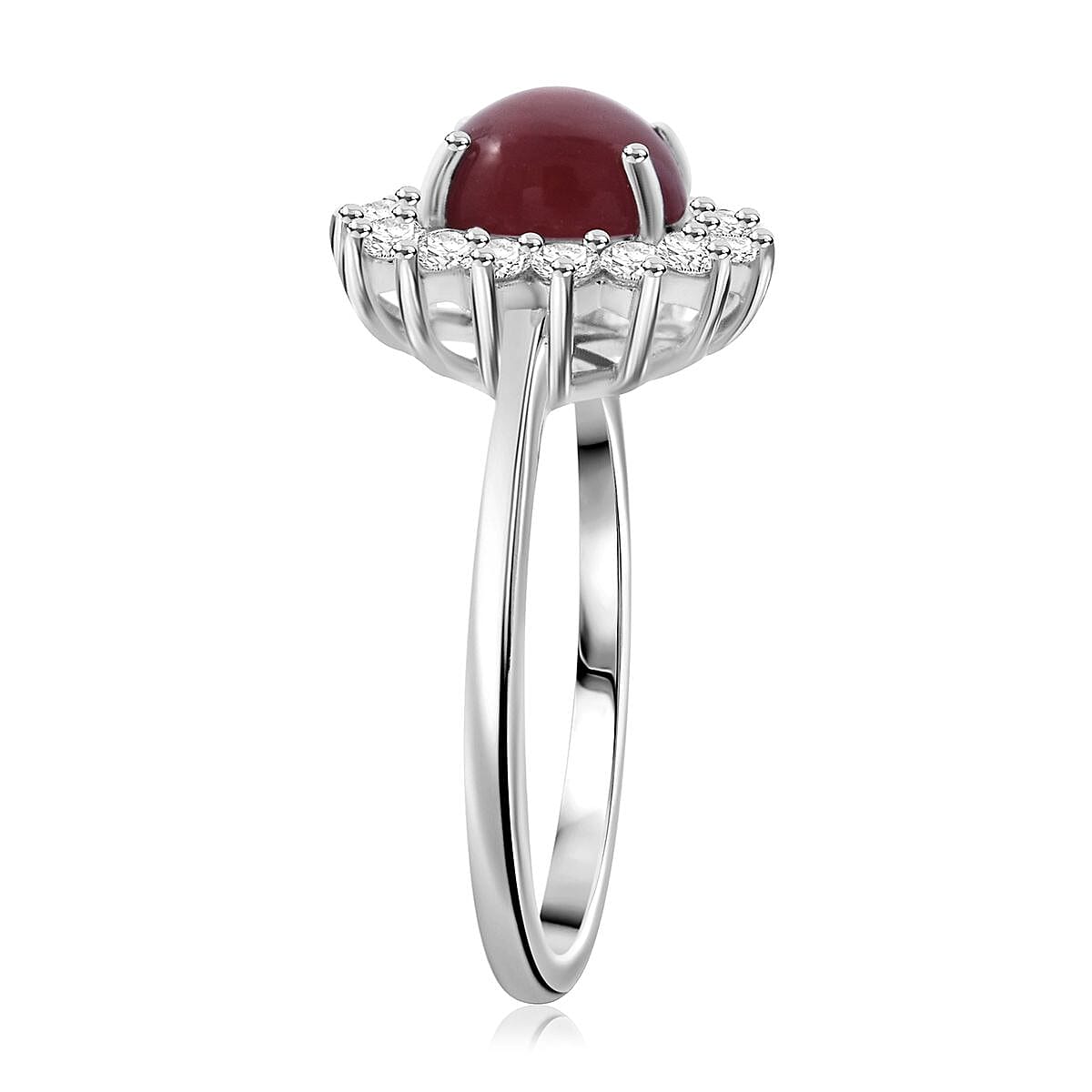 Premium Indian Star Ruby and White Zircon 2.75 ctw Sunburst Ring in Rhodium Over Sterling Silver (Size 6.0) image number 3
