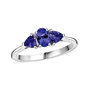 Tanzanite 0.85 ctw Trinity Ring in Rhodium Over Sterling Silver (Size 6.0)
