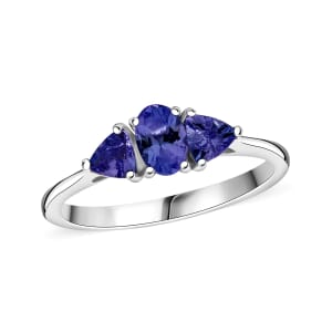 Tanzanite 0.85 ctw Trinity Ring in Rhodium Over Sterling Silver (Size 8.0)