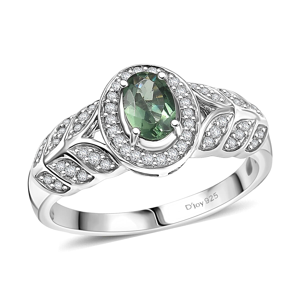 D'Joy Malagasy Pine Apatite and White Zircon 0.85 ctw Fern Leaf Ring in Rhodium Over Sterling Silver (Size 5.0) image number 0