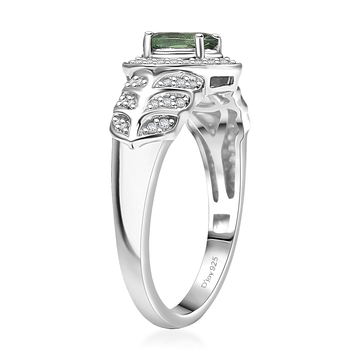 D'Joy Malagasy Pine Apatite and White Zircon 0.85 ctw Fern Leaf Ring in Rhodium Over Sterling Silver (Size 5.0) image number 3