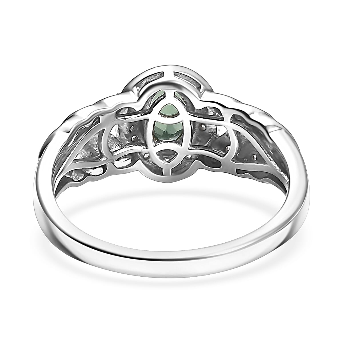 D'Joy Malagasy Pine Apatite and White Zircon 0.85 ctw Fern Leaf Ring in Rhodium Over Sterling Silver (Size 5.0) image number 4