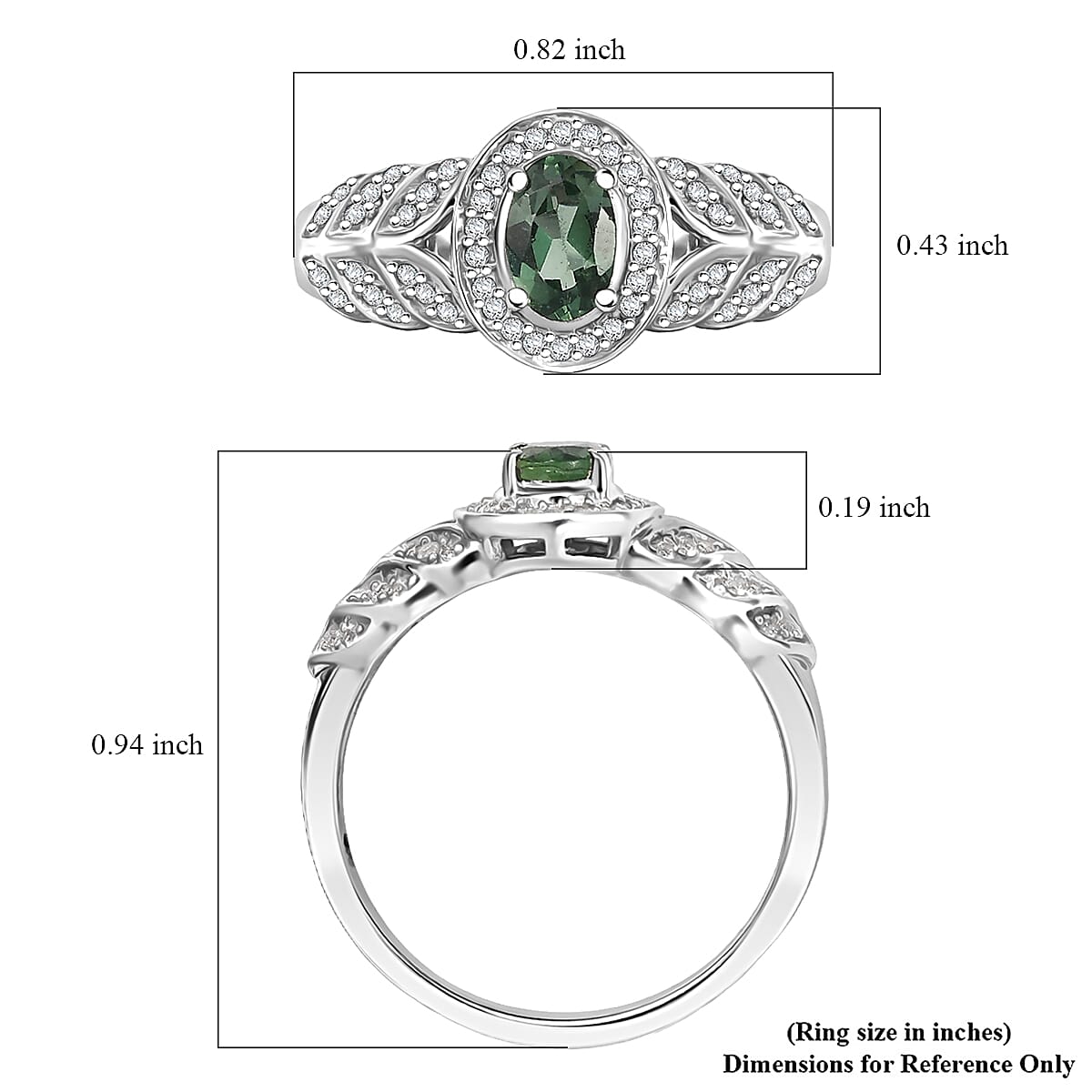 D'Joy Malagasy Pine Apatite and White Zircon 0.85 ctw Fern Leaf Ring in Rhodium Over Sterling Silver (Size 5.0) image number 5