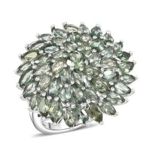 D'Joy Malagasy Pine Apatite 6.50 ctw Flower Ring in Rhodium Over Sterling Silver (Size 10.0)
